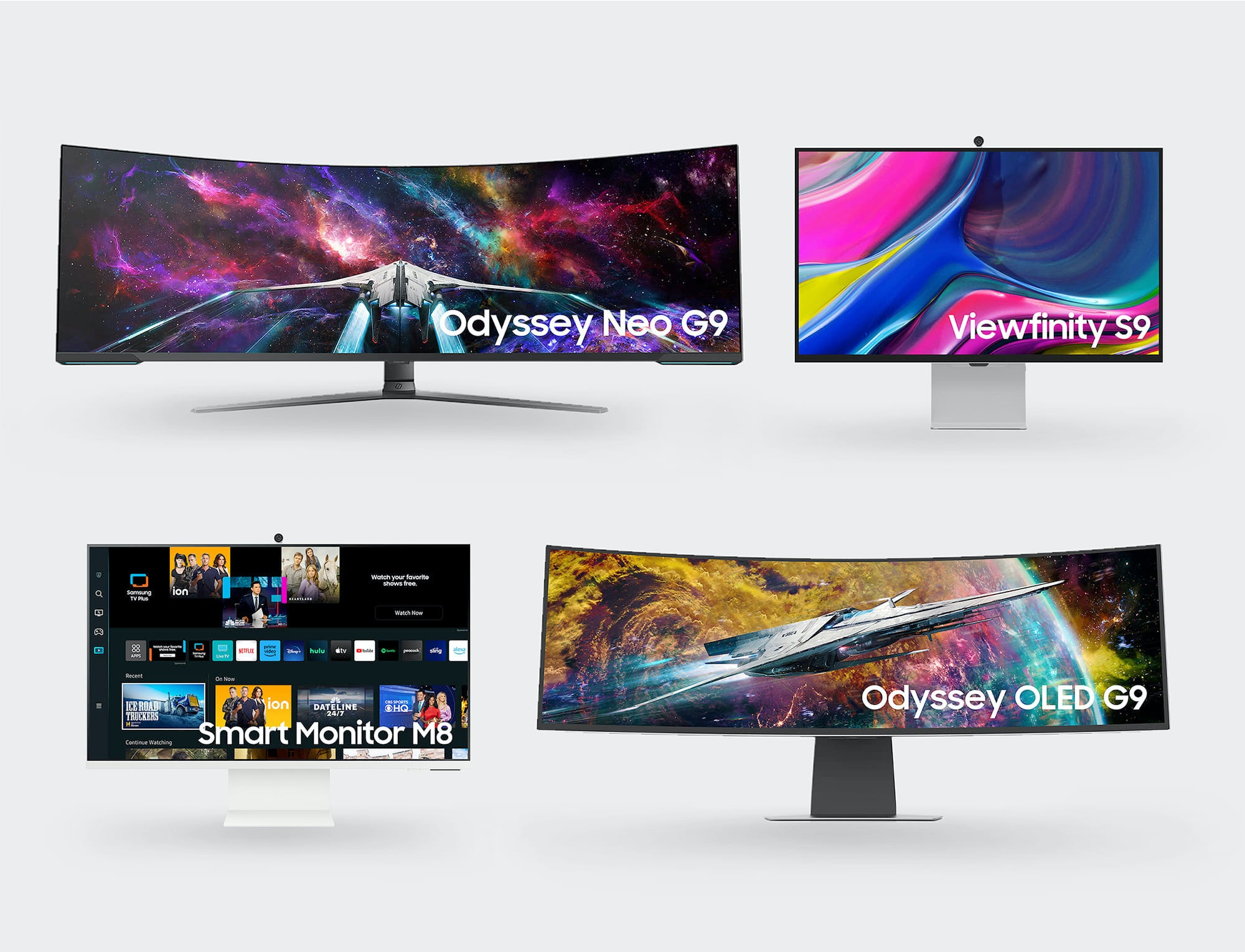 照片中提到了Q、(B、Samsung,包含了電腦顯示器、電腦顯示器、LED背光液晶屏、2023國際消費電子展、三星