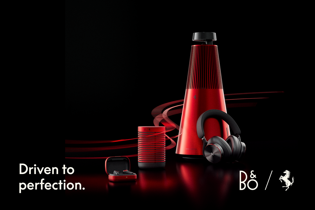 照片中提到了Driven to、perfection.、Bo/,跟法拉利有關,包含了Bang&Olufsen、Bang & Olufsen Beoplay EX、Bang&Olufsen、Bang&Olufsen、耳塞