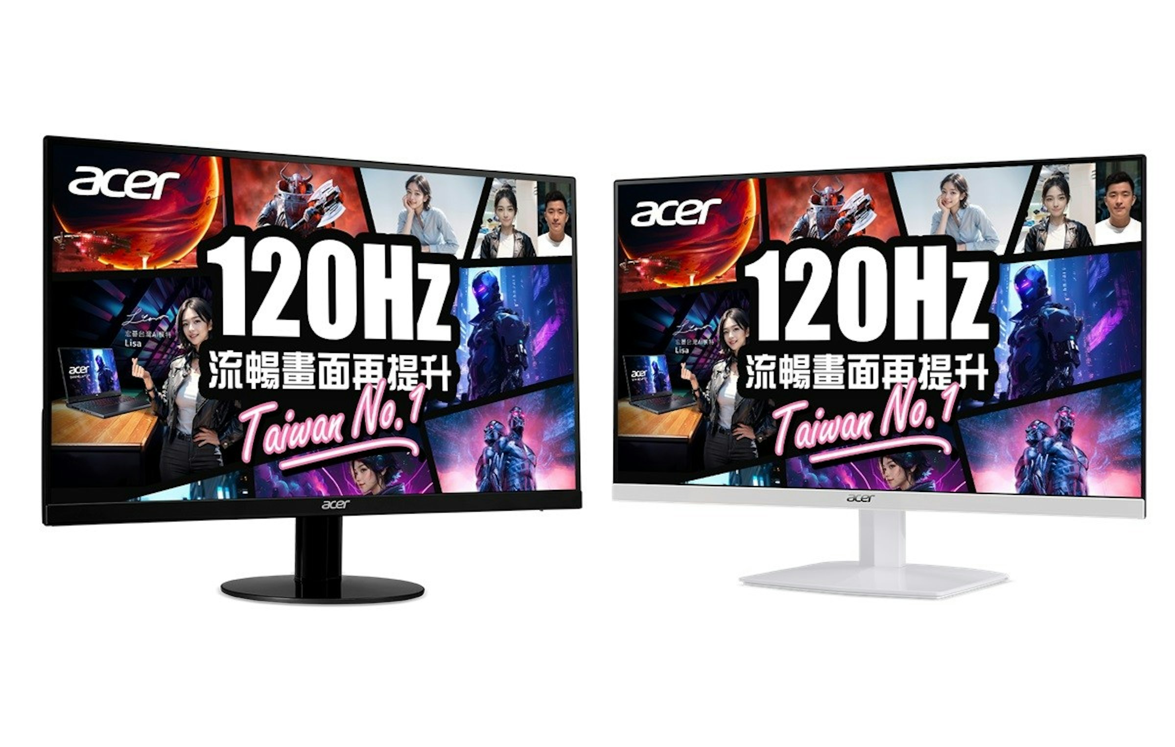 照片中提到了acer、acer、次番台灣和服，跟宏cer、宏cer有關，包含了宏碁HA240YAwi、電腦顯示器、IPS面板