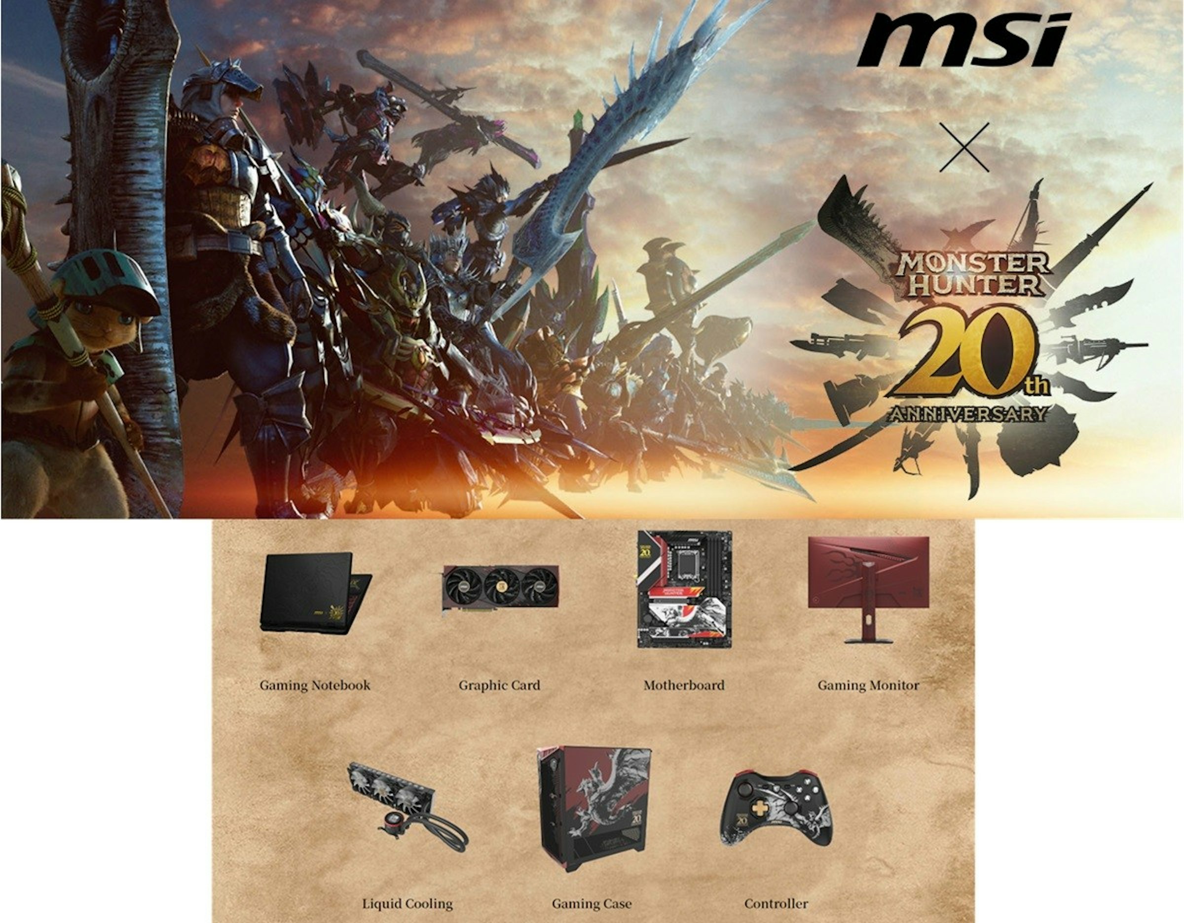 照片中提到了Gaming Notebook、Liquid Cooling、Graphic Card，跟微星國際有關，包含了微星魔物獵人、怪物獵人：世界、卡普空、微星