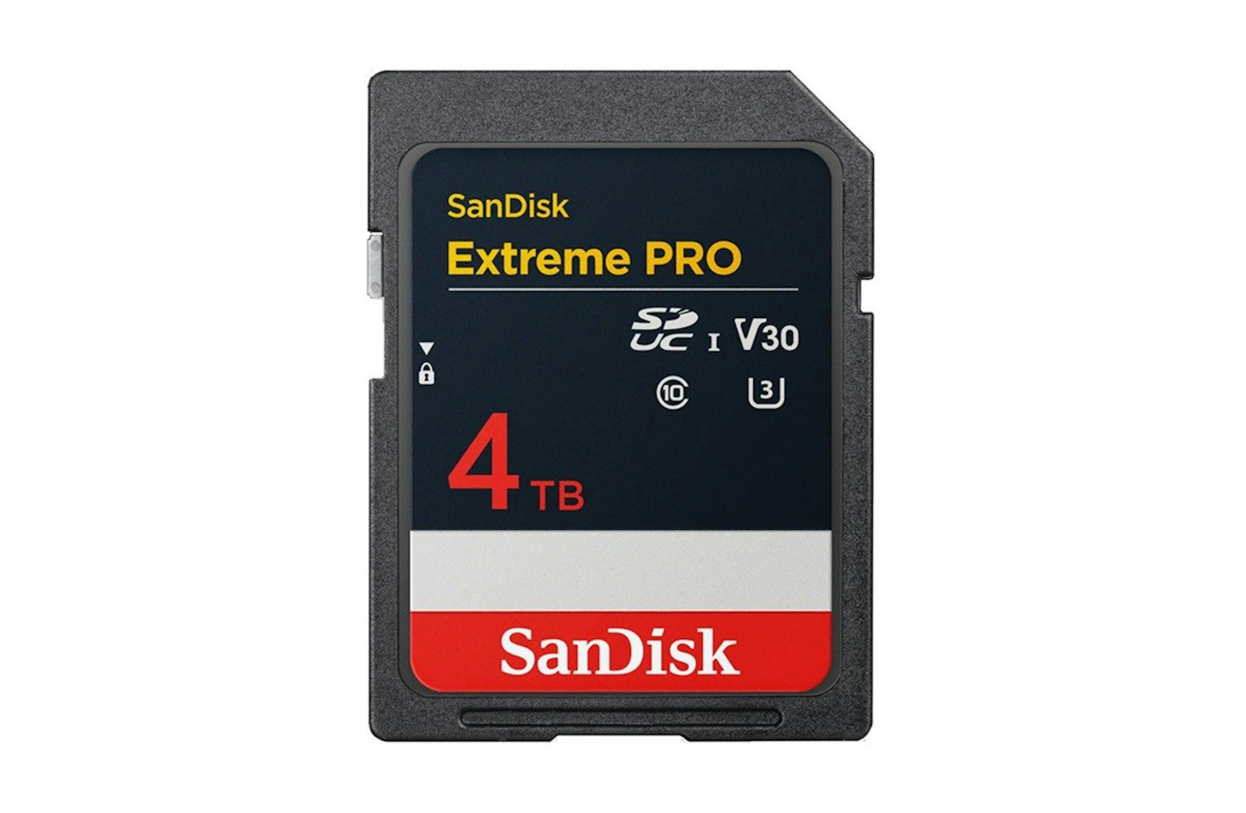 照片中提到了SanDisk、Extreme PRO、4TB，跟閃迪有關，包含了高速記憶卡、存儲卡、SD卡、SDXC卡