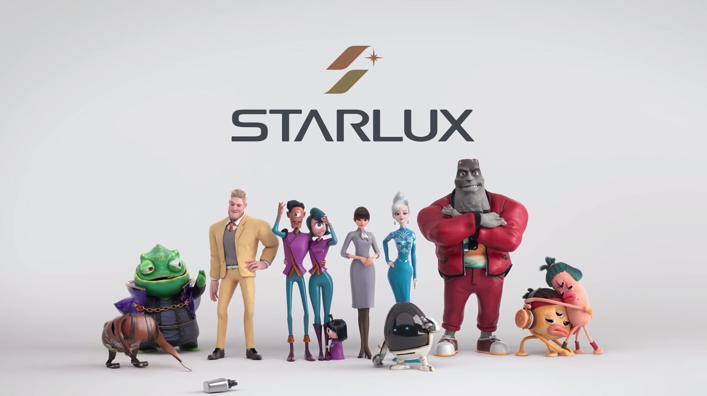 照片中提到了STARLUX，跟星際航空公司有關，包含了平面設計、平面設計、產品設計、牌、產品