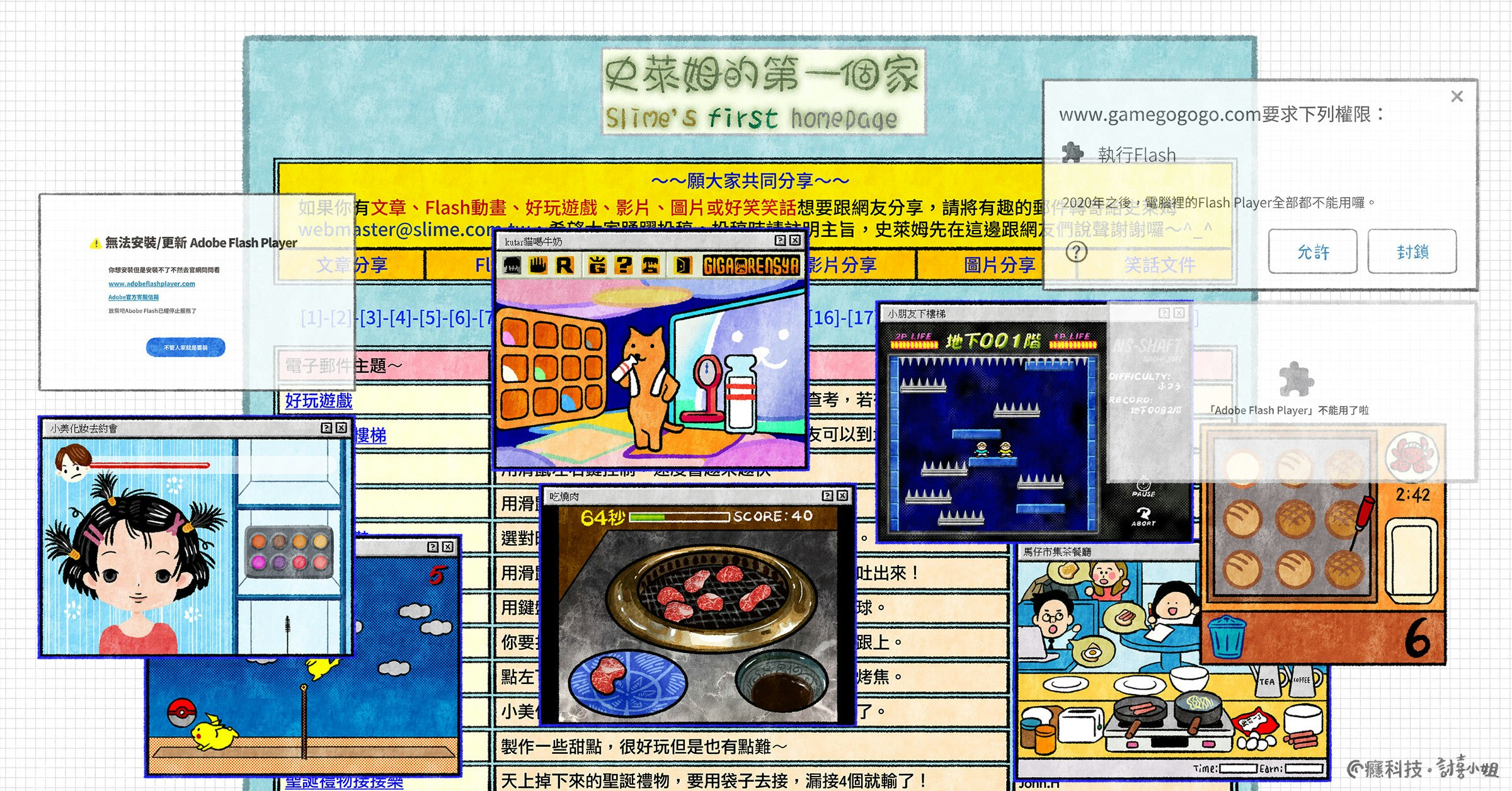 照片中提到了2菜姆的第一個家、Slime's first homepage、www.gamegogogo.com |R :，包含了軟件、軟件、線、工程、儀表