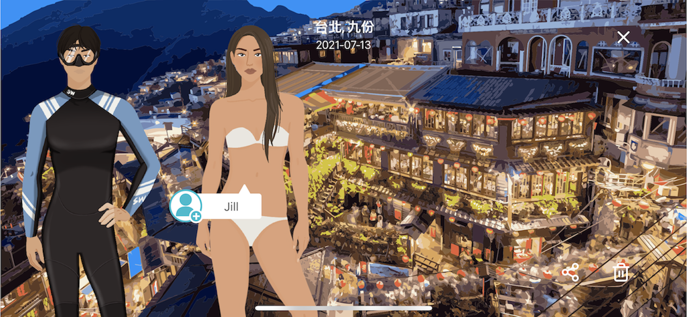 照片中提到了育北沈份、2021-07-13、SW，包含了市、九份、金瓜石、旅行、旅遊