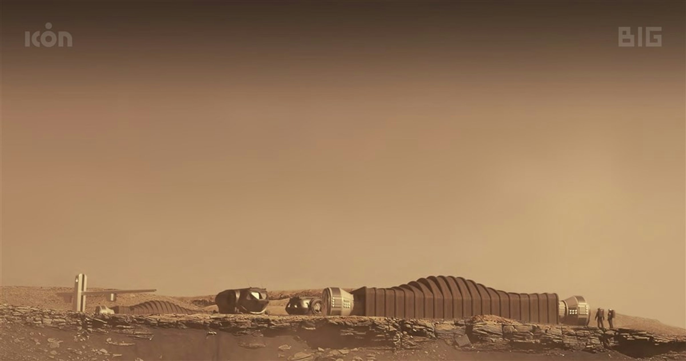 照片中提到了BIG，跟比亞克英格爾斯集團有關，包含了火星棲息地、火星棲息地、火星、人類對火星的使命、美國宇航局
