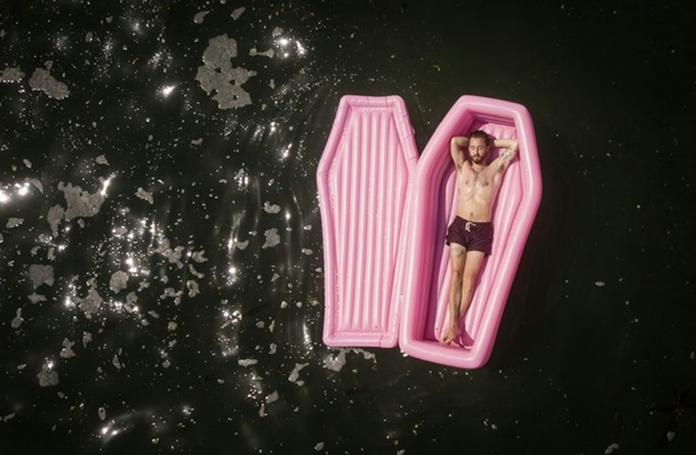 Coffin, Summer, Pink, News, , Magazine, Designboom, Inflatable, , Lid, darkness, pink, darkness, space, computer wallpaper, magenta, font, midnight, graphics
