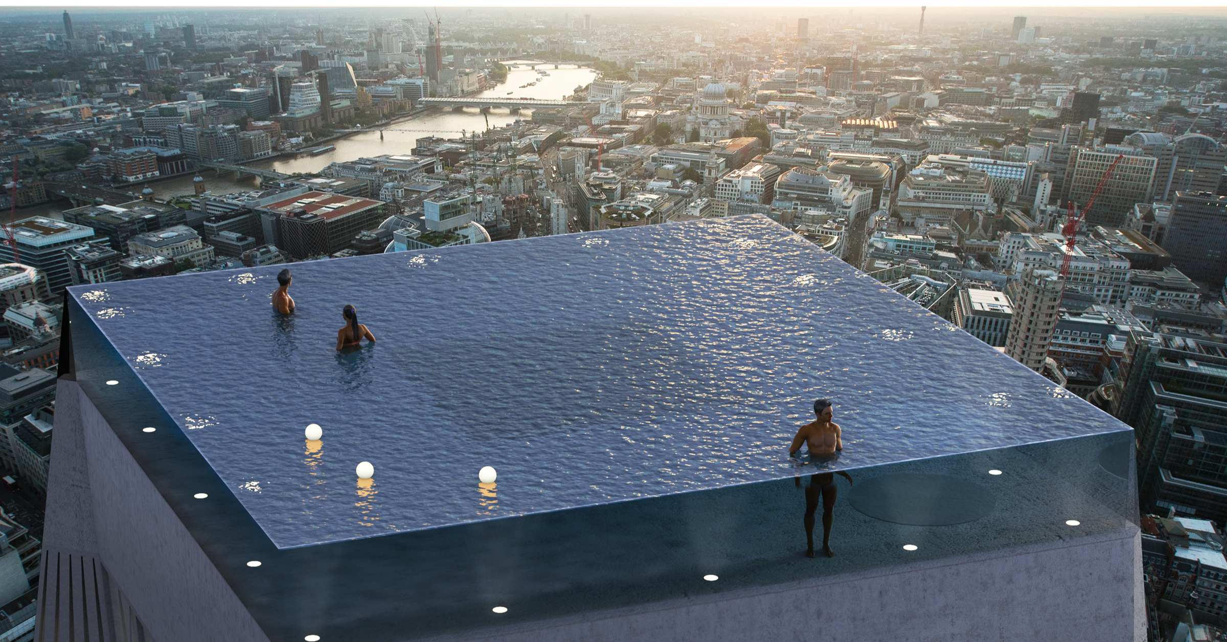 Infinity pool, London, Swimming Pools, Swimming, Hotel, Architecture, , Building, Infinity, Skyscraper, Infinity pool, Sky, Urban design, Roof, Crowd, World, Stadium