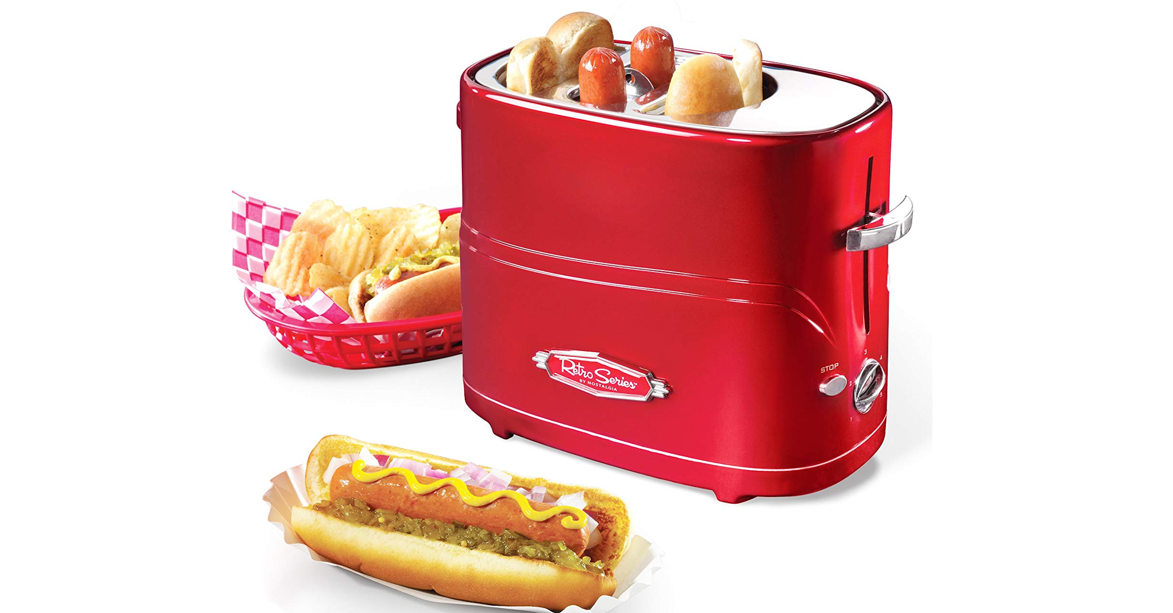 Hot dog, Toaster, Toast, Nostalgia, Cooking, Grilling, Kitchen, Bun, Nostalgia TCS2 Grilled Cheese Sandwich Toaster, Hot dog stand, hot dog toaster, Fast food, Junk food, Food, French fries, Toaster, Kids' meal, Cuisine, Dish, Fried food, American food