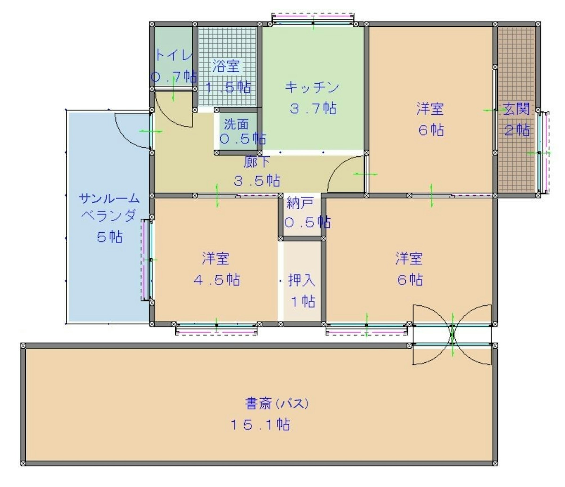 照片中提到了トイレ、浴室、中.7帖，包含了平面圖、總線、屋、臥室、浴室