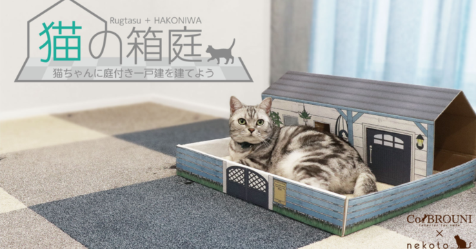 照片中提到了Rugtasu + HAKONIWA、猫の箱庭。、猫ちゃんに庭付きー戸建を建てよう，跟Vilebrequin、金大大學有關，包含了框、拉加芬貓、ふるさとのねこ、蘇格蘭折、美國短毛貓