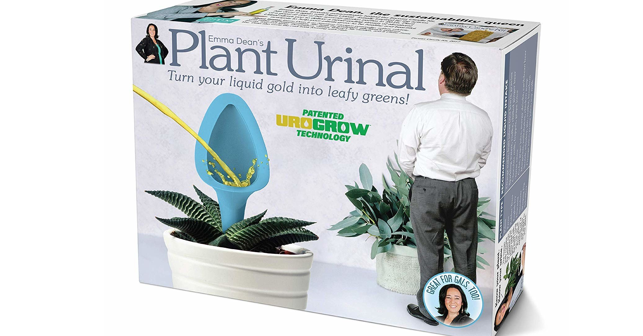 照片中提到了Uhe suS ain abili ty q ueen、APlant Urinal、Emma Dean's,跟歐羅巴公園、羅申有關,包含了小便池、惡作劇植物尿壺將您的真實禮物包裝在一個有趣的笑話禮品盒中、禮品、玩笑、惡作劇
