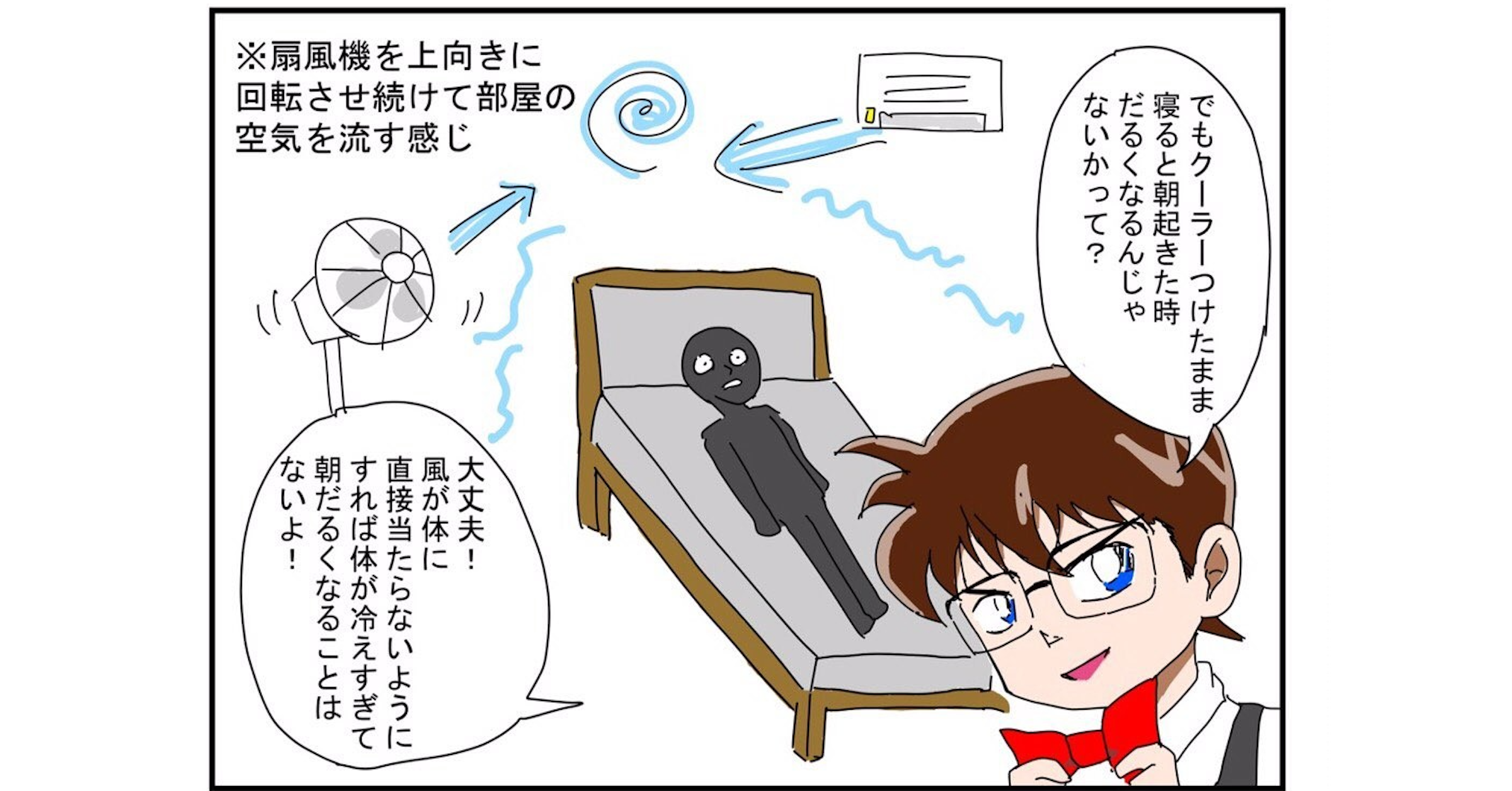 照片中提到了※扇風機を上向きに、回転させ続けて部屋の、空気を流す感じ，包含了寢てる時熱中症、睡覺、熱療、晚、健康