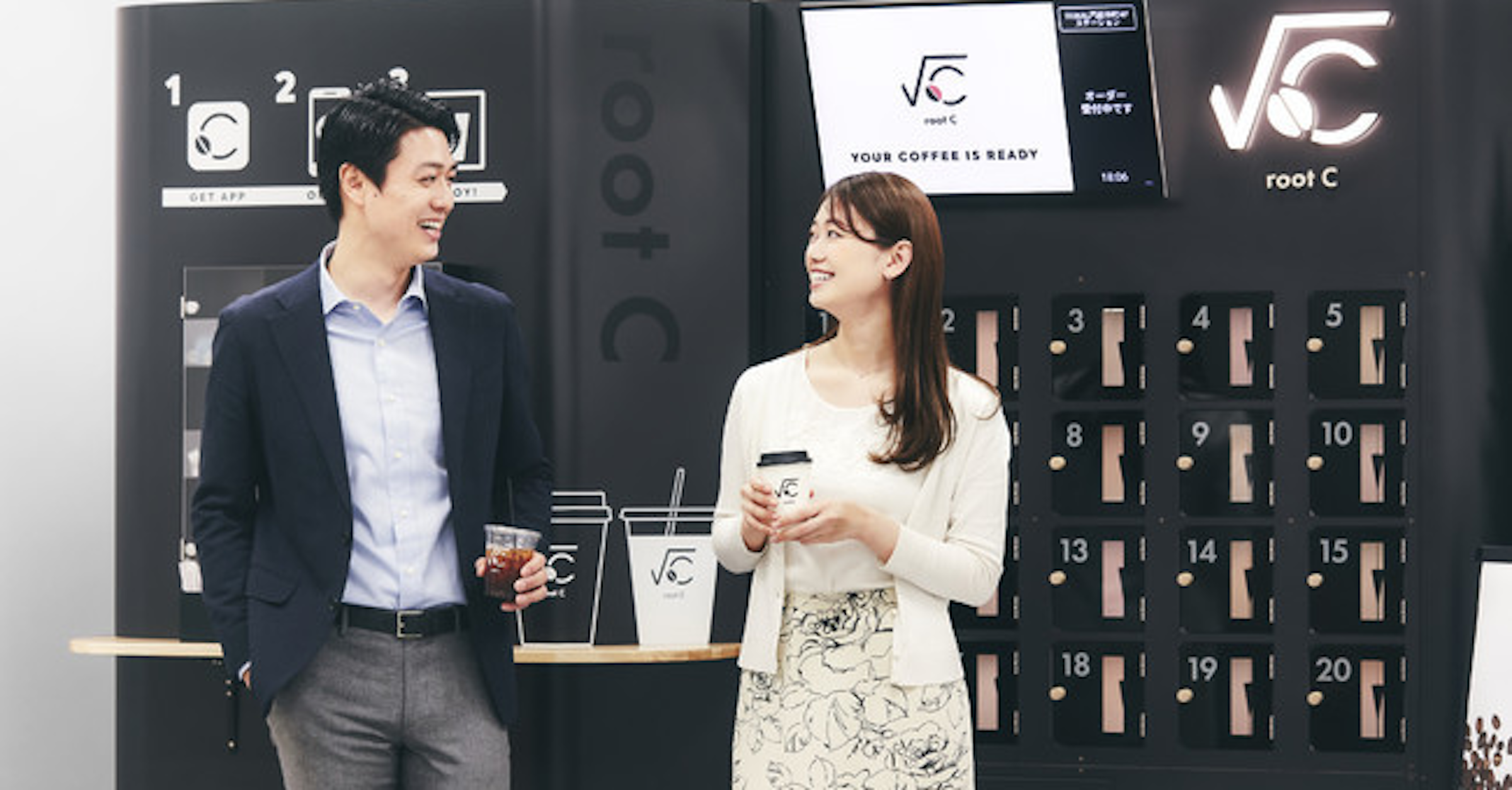 照片中提到了1、YOUR COFFEE IS READY、root C，跟勝利服務俱樂部有關，包含了社交名媛、四月、咖啡店、圖片、東日本鐵路公司