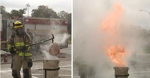 照片中提到了AUSTIN FIRE DEPARTMENTA，包含了火、火、消防隊員、爆炸、抽煙