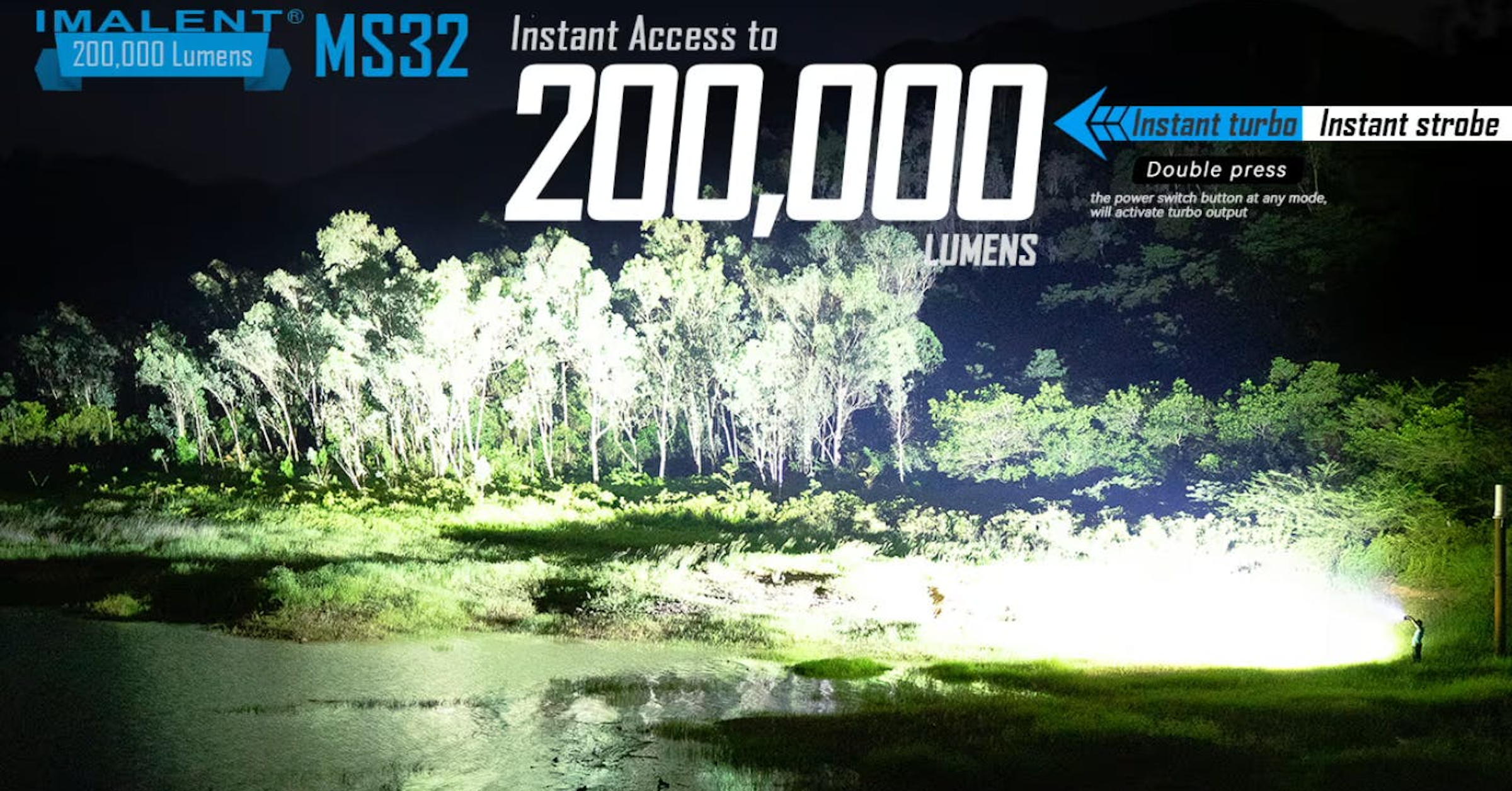 照片中提到了IMALENT®、200,000 Lumens、MS32 Instant Access to，包含了茉莉花、平面設計、設計、文本、晚