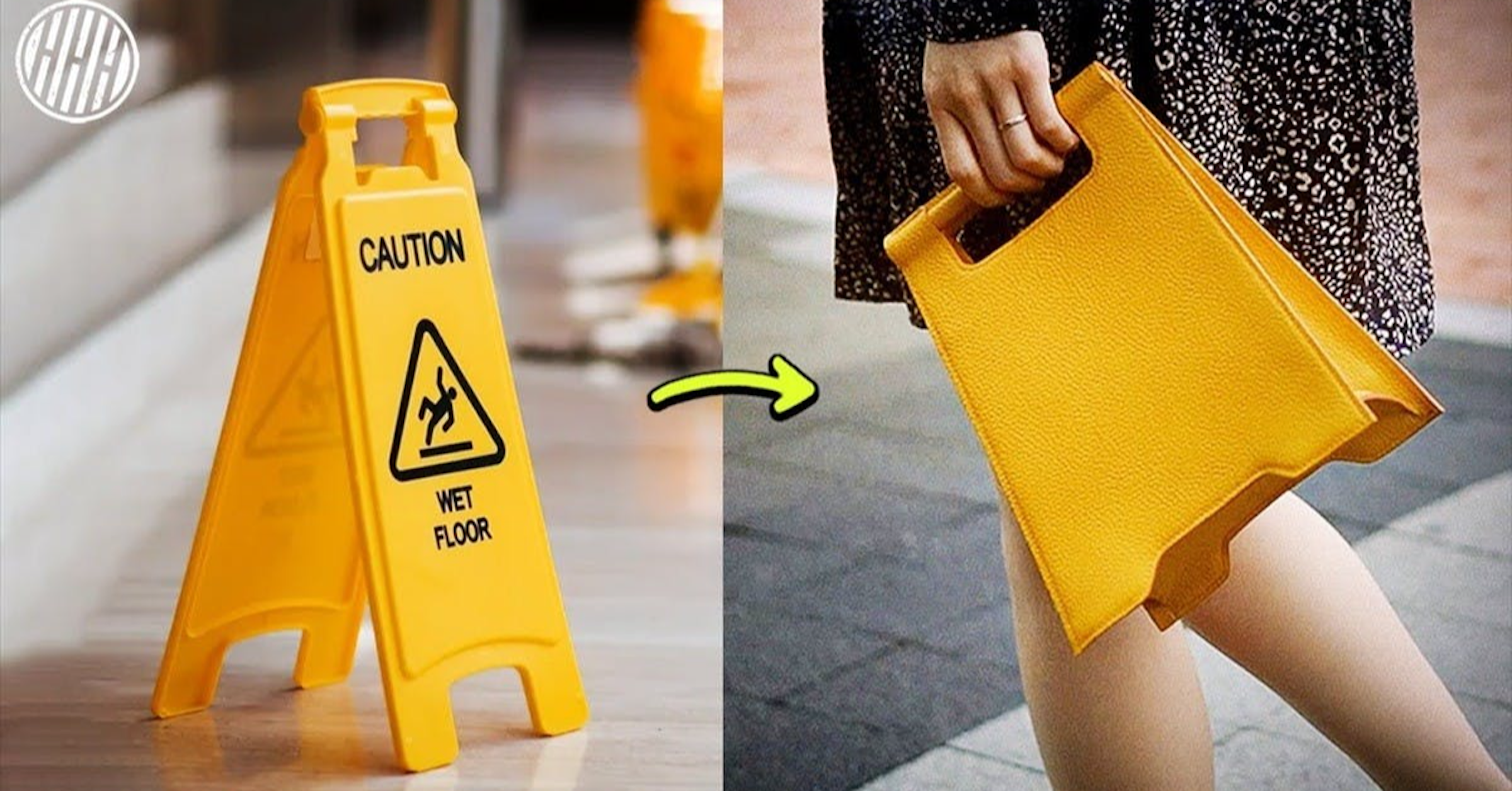 照片中提到了CAUTION、WET、FLOOR，包含了小心地面濕滑、橡膠美少女、清潔用品、地板、樂柏美「小心濕地板」安全錐