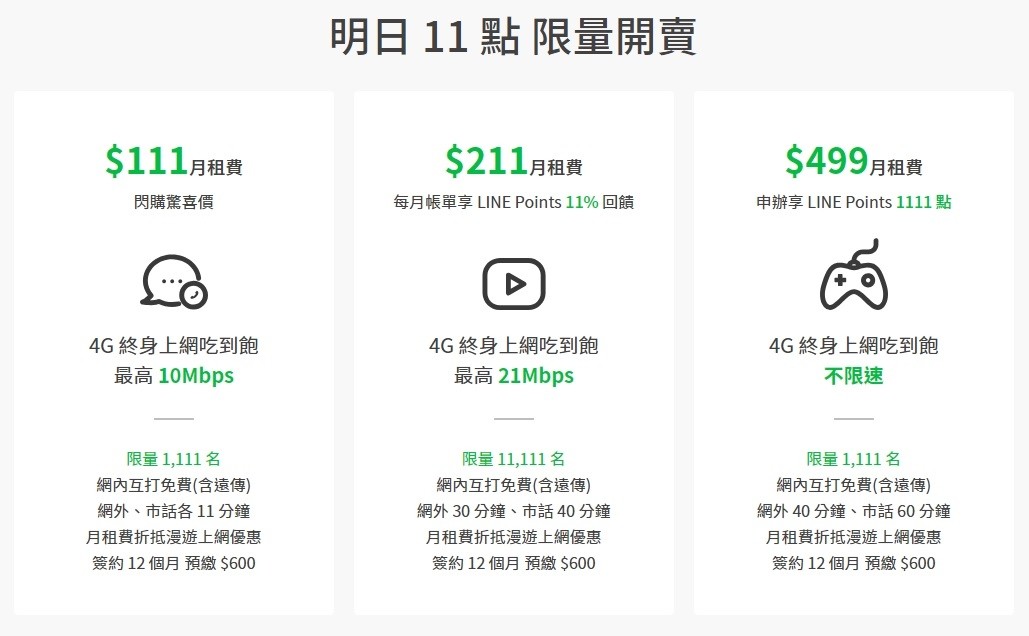 LINE MOBILE雙11推111元4G終身吃到飽限速10Mbps (139060) - Cool3c