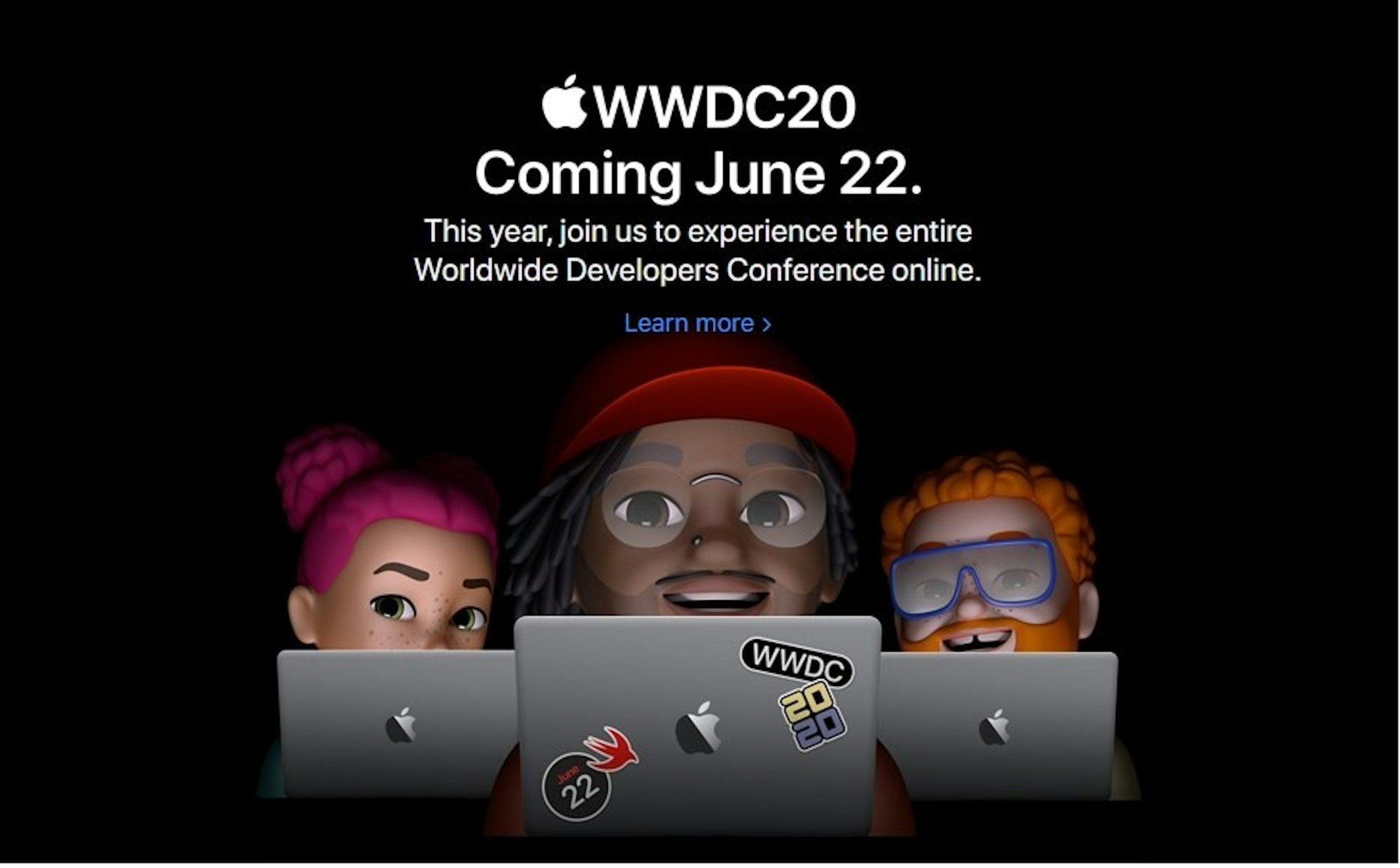 照片中提到了WWDC20、Coming June 22.、This year, join us to experience the entire，跟西班牙堡高中有關，包含了蘋果全球開發者大會、蘋果全球開發者大會、蘋果、蘋果開發人員、的iOS