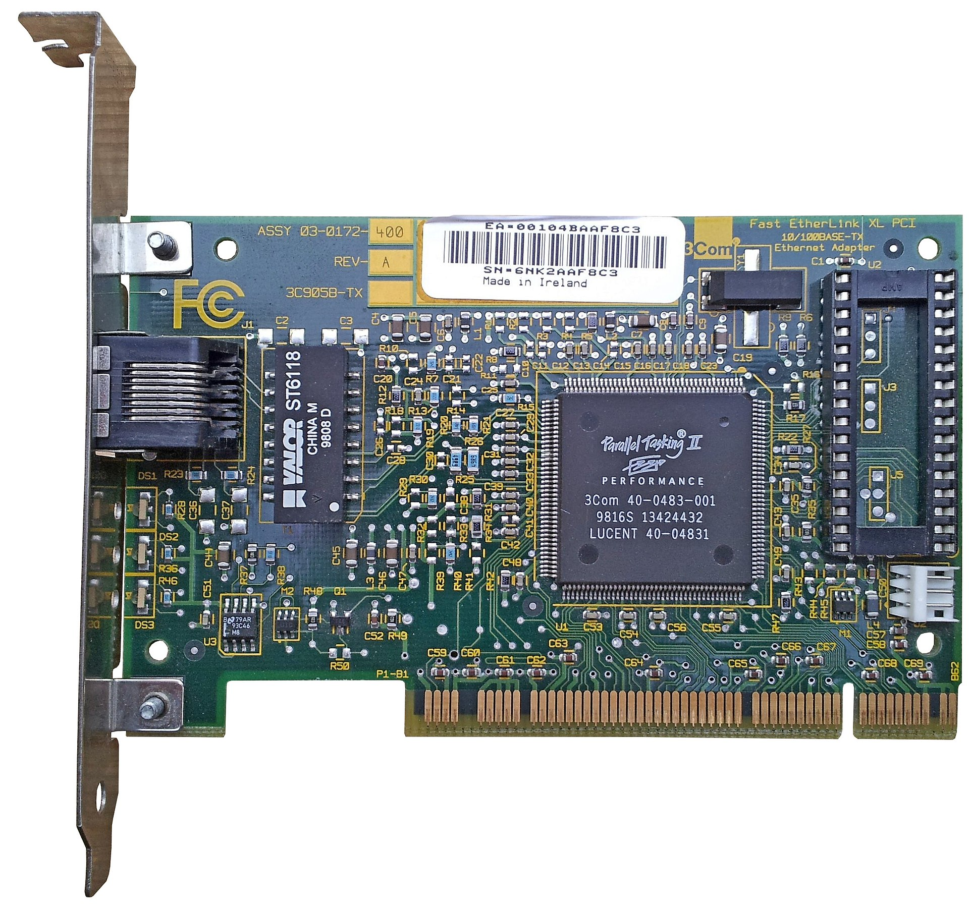 照片中提到了Fast EtherLink XL PCI、10/100BASE-TX、Ethernet Adapter，包含了10兆以太網、顯卡、網絡接口控制器、電腦硬件、乙太網路