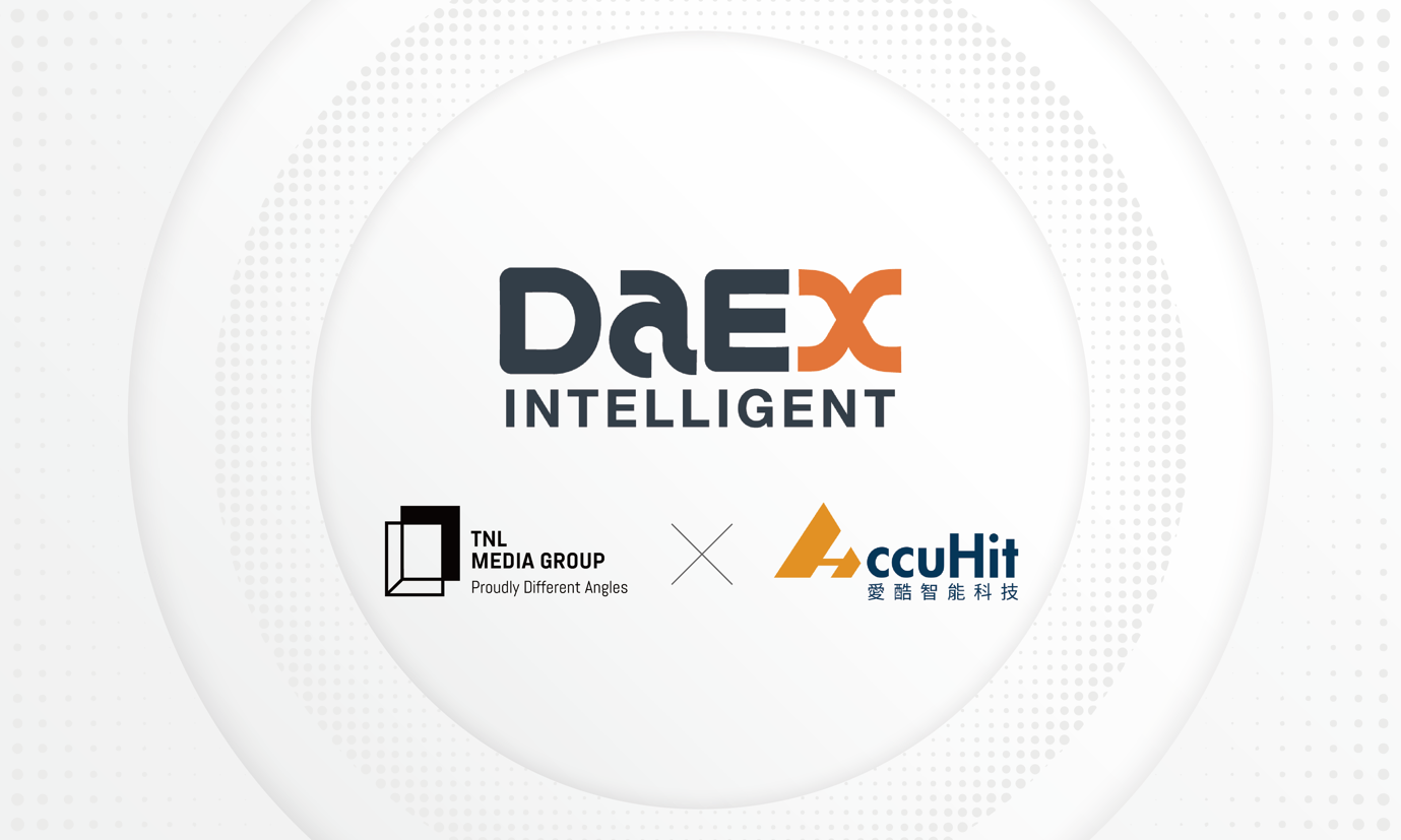 照片中提到了DAEX、INTELLIGENT、X AccuHit,跟德勞倫蒂斯娛樂集團有關,包含了圈、商標、產品設計、牌、字形