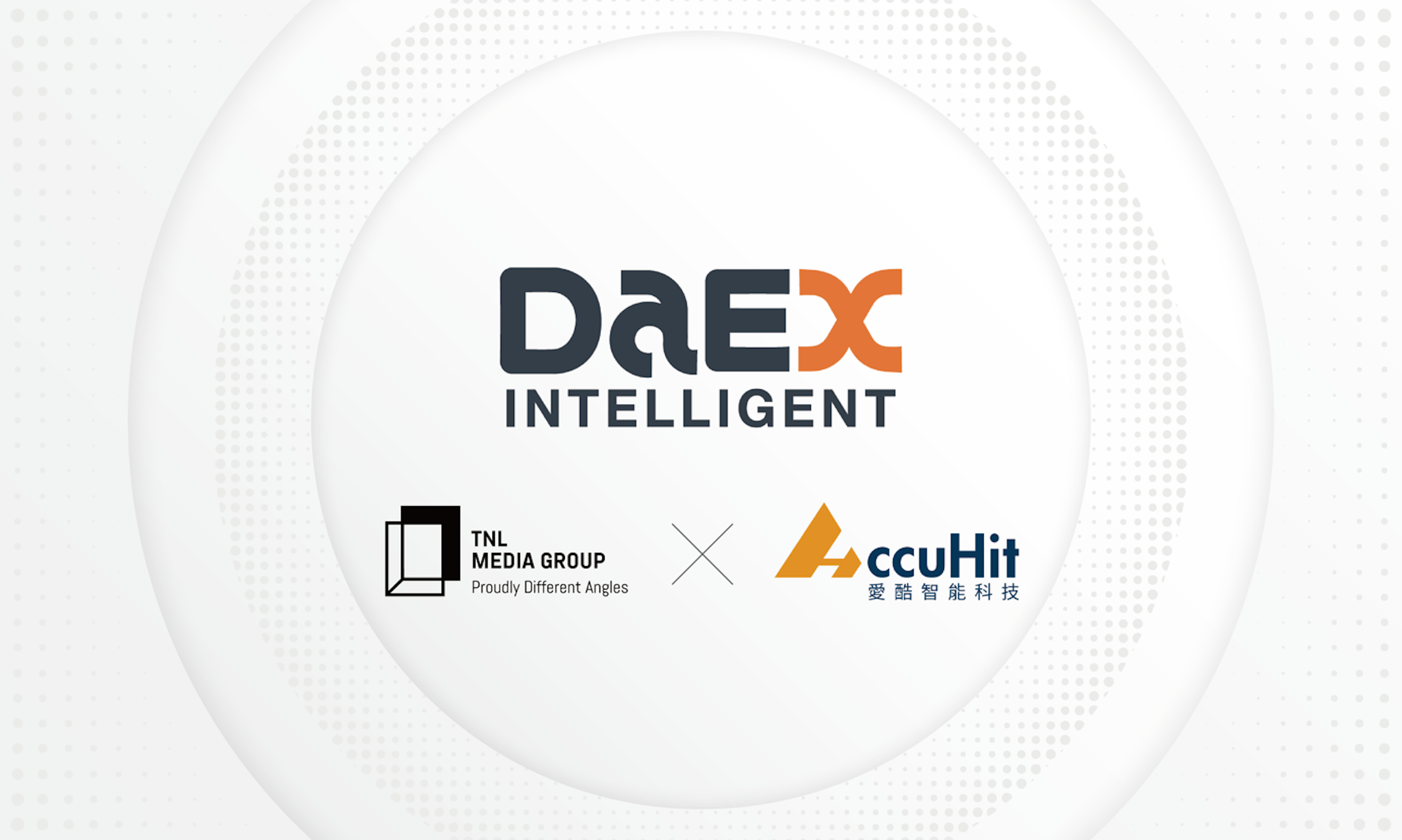 照片中提到了DAEX、INTELLIGENT、X AccuHit，跟德勞倫蒂斯娛樂集團有關，包含了圈、商標、產品設計、牌、字形