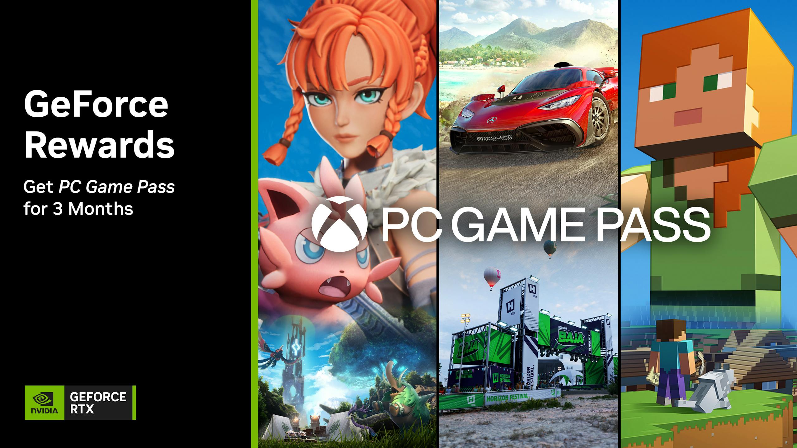 照片中提到了GeForce、Rewards、Get PC Game Pass，跟英偉達、英偉達有關，包含了顯示卡、GeForce、Xbox遊戲通行證
