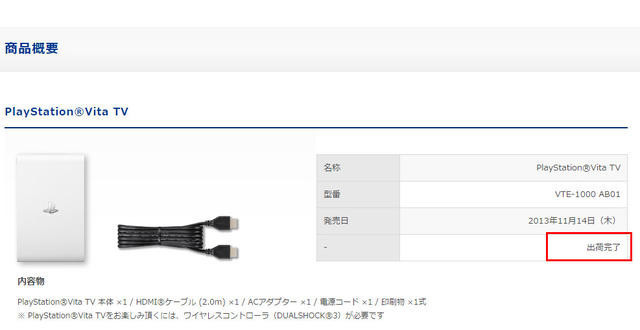 Ps Vita Tv之產品網頁的商品介紹欄位上註記 出荷終了 Sony 癮科技cool3c
