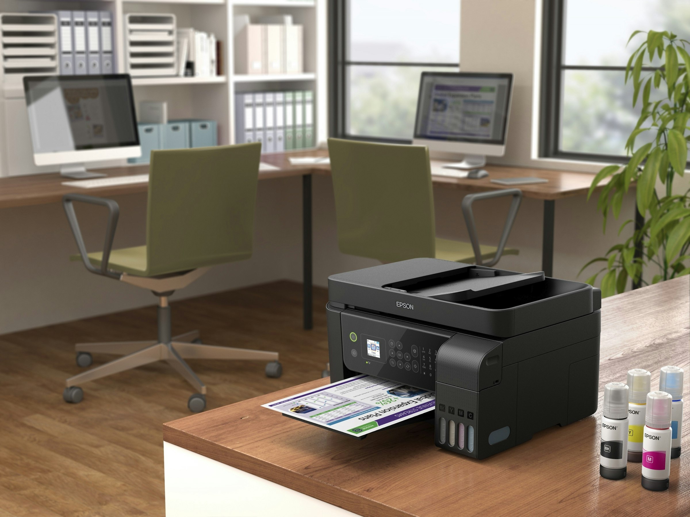 , Desk, Ink, Black, Printer, Inkjet printing, Epson, Desktop Computers, Office Supplies, White, Black, furniture, desk, office, product, personal computer, office supplies, product, desktop computer, table
