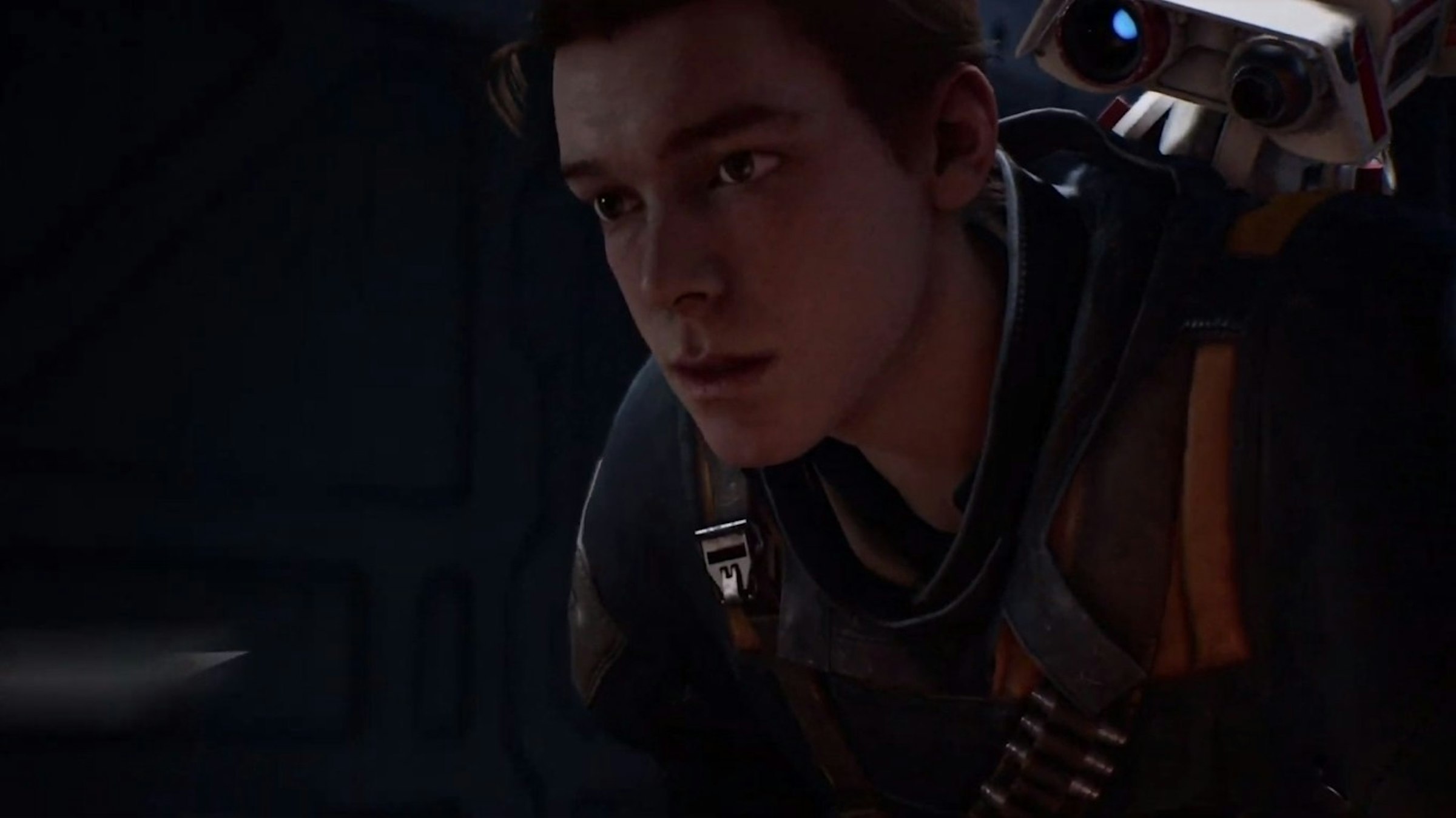 Star Wars Jedi: Fallen Order, 2019 Electronic Entertainment Expo, Video Games, , Game, , Electronic Arts, , PlayStation Plus, Gameplay, darkness, Darkness, Screenshot, Human, Audio equipment, Fun, Adventure game, Flash photography, Space, Fictional character, Headset