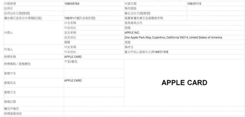 Taiwan Intellectual Property Office, , Apple Card, Trademark, Apple, Intellectual property, Ministry of Economic Affairs, Credit card, Finance, Economy, software, Text, Font, Line, Number, Parallel, Screenshot, Document