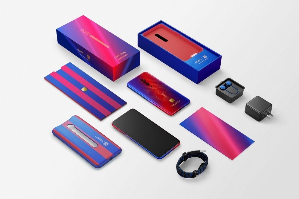 Oppo Reno, FC Barcelona, Camp Nou, , La Liga, Oppo, , Football, OPPO R11s Plus, Smartphone, electronics accessory, Cobalt blue, Electric blue, Technology, Electronics, Material property, Font, Electronic device, Rectangle, Magenta, Plastic