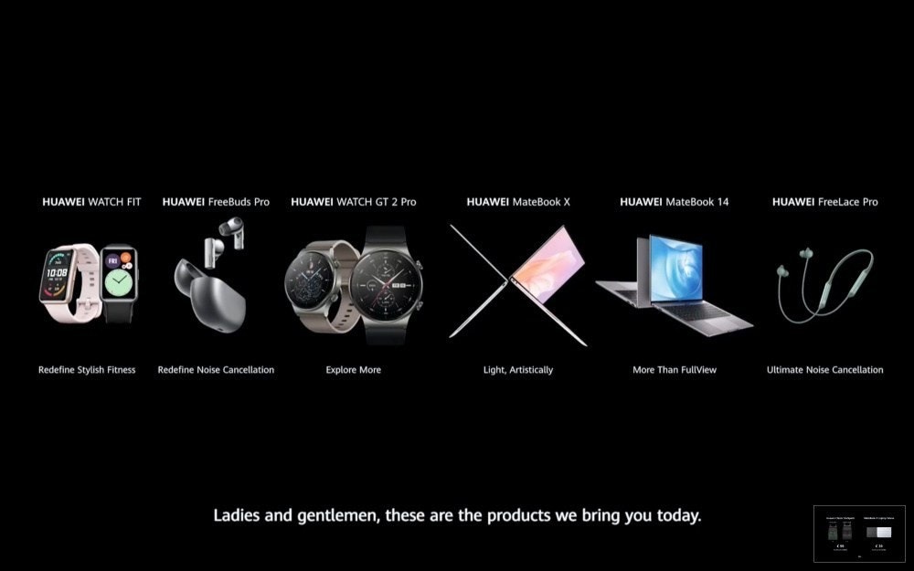 照片中提到了HUAWEI WATCH FIT、HUAWEI FreeBuds Pro、HUAWEI WATCH GT 2 Pro,包含了多媒體、了華為、無線、筆記本電腦配件、了華為