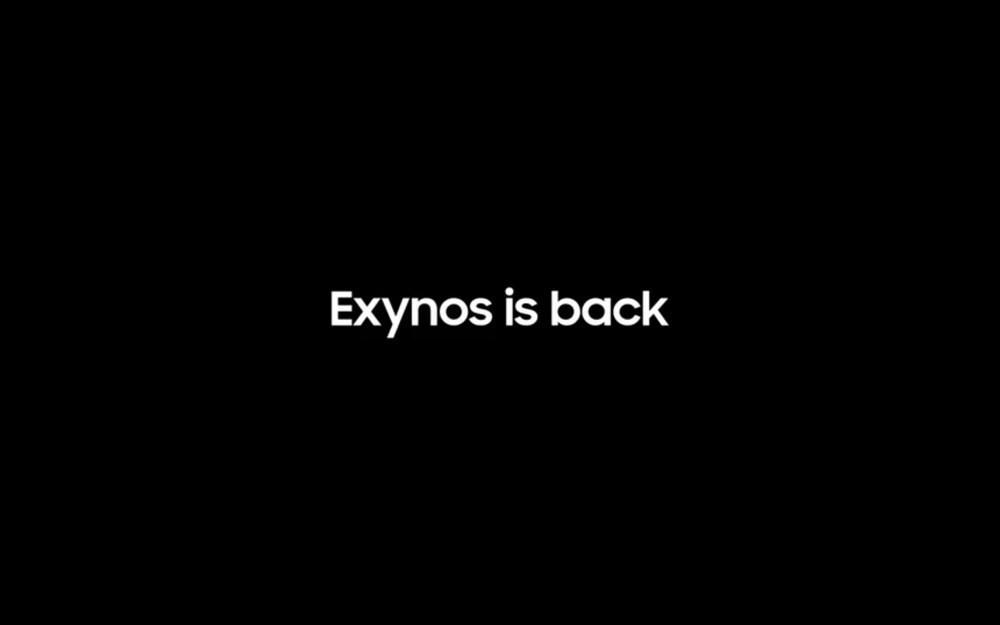 照片中提到了Exynos is back，包含了新百倫、商標、字形、圖形、牌