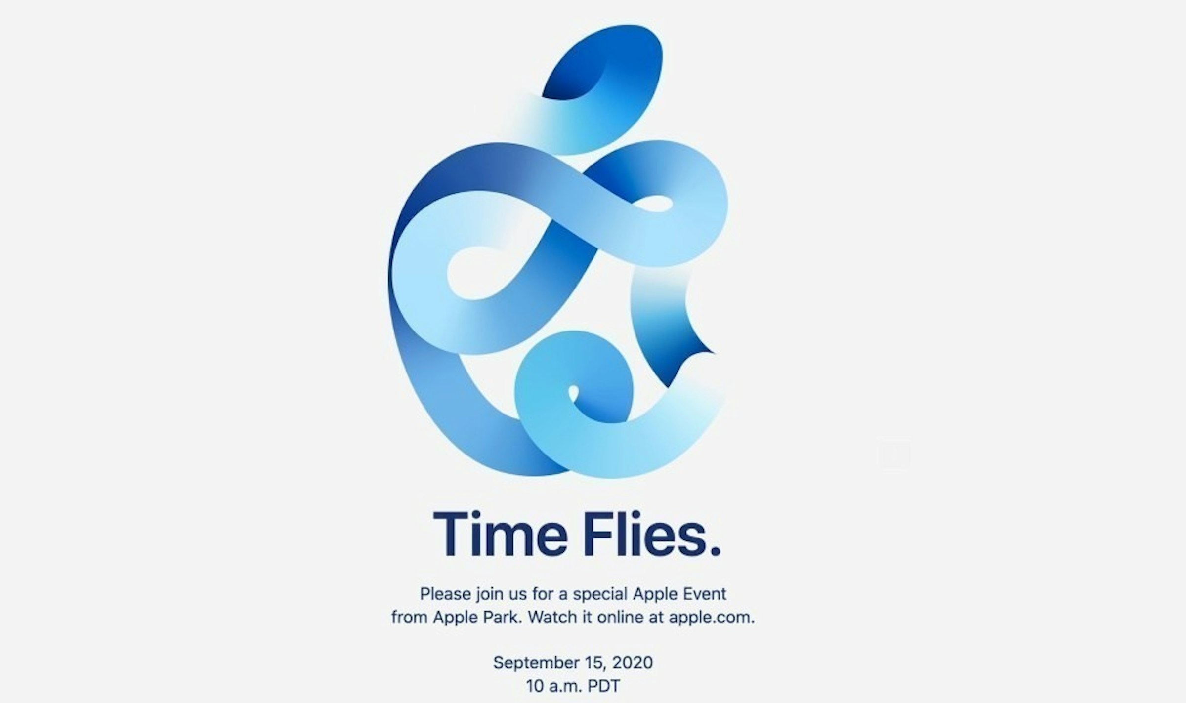 照片中提到了Time Flies.、Please join us for a special Apple Event、from Apple Park. Watch it online at apple.com.，跟合作者有關，包含了蘋果、iPad 3、蘋果、蘋果、蘋果手機