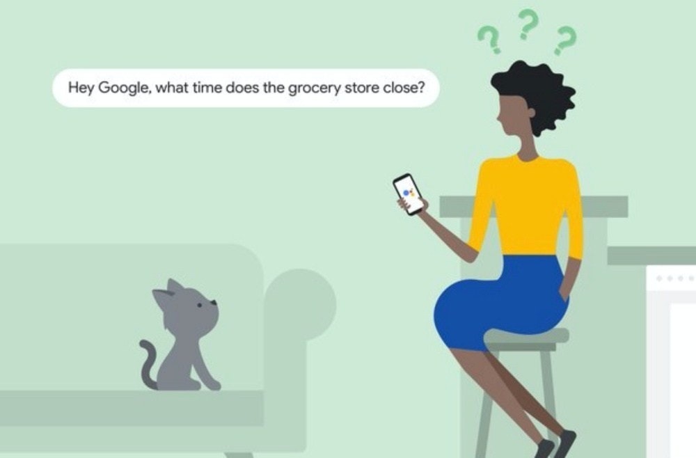 照片中提到了Hey Google, what time does the grocery store close?、....，包含了動畫片、卡通M、產品設計、人類行為、人工智能