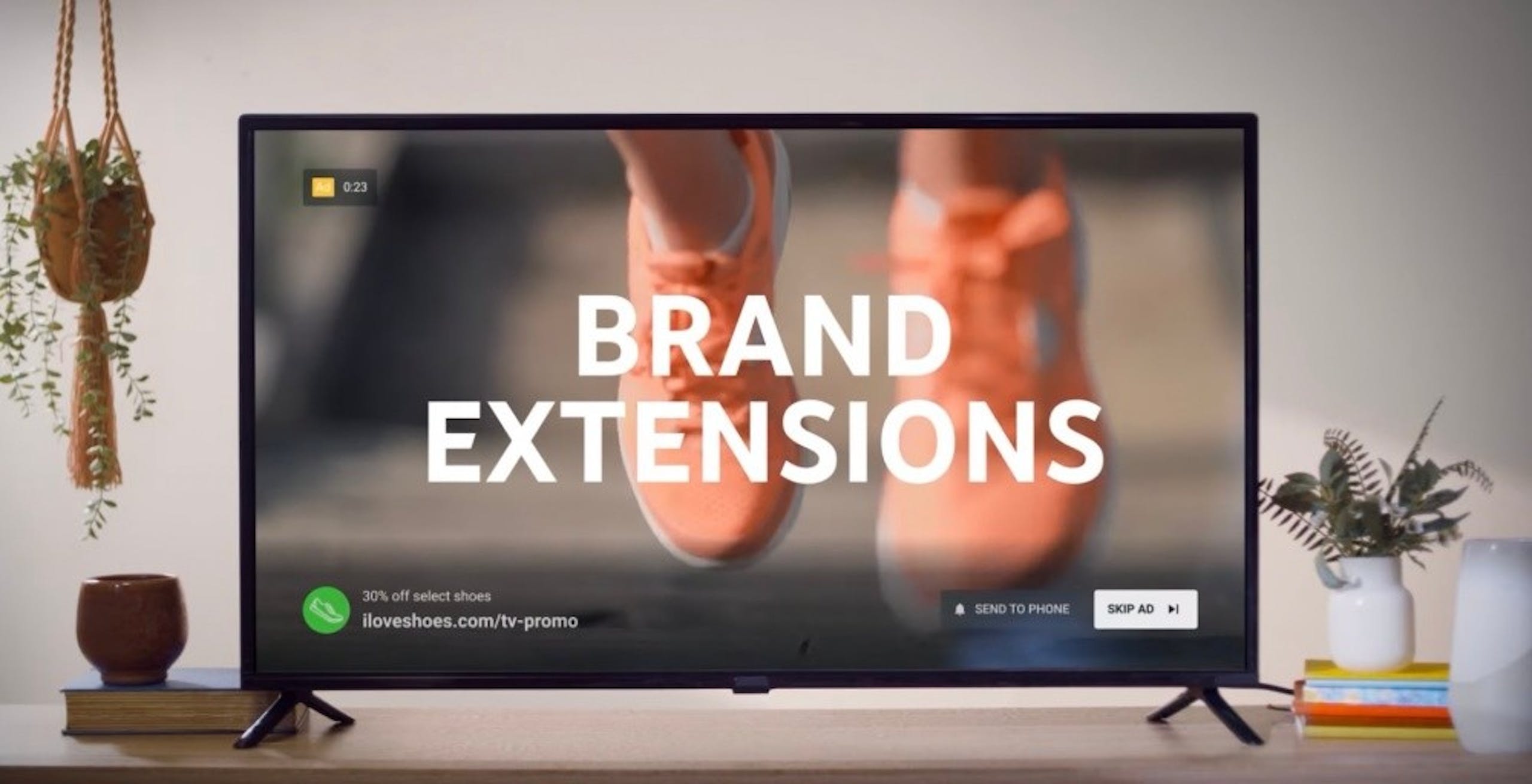 照片中提到了0:23、BRAND、EXTENSIONS，包含了甘榜集團、電視、LED背光液晶屏、液晶電視、電腦顯示器
