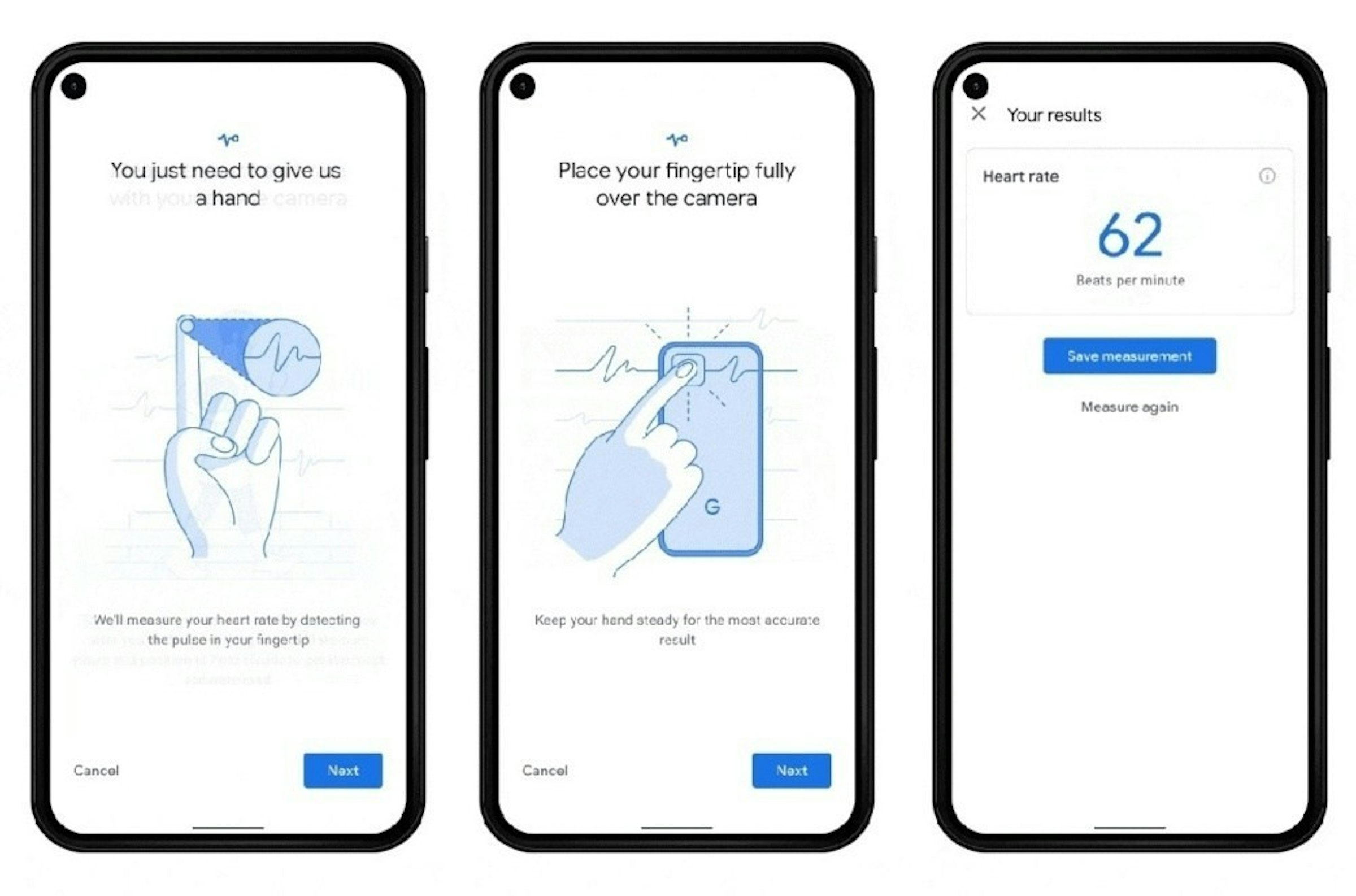 照片中提到了X Your results、You just need to give us、with you a hand camera，包含了谷歌像素心率、像素點、心率、Google健身、呼吸頻率