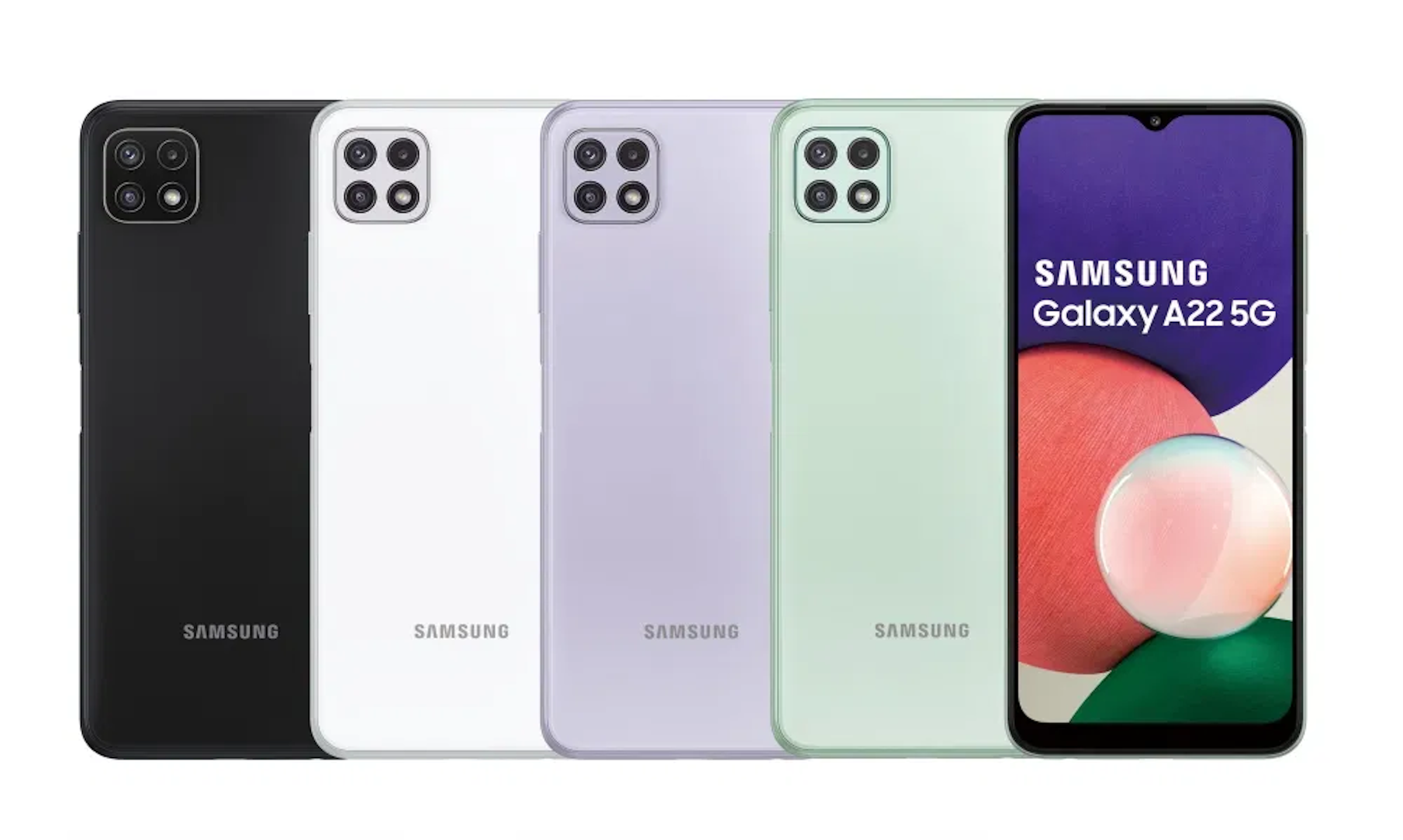 照片中提到了SAMSUNG、Galaxy A22 5G、SAMSUNG，包含了銀河a22 5g、三星Galaxy S系列、5G、三星、三星Galaxy A系列