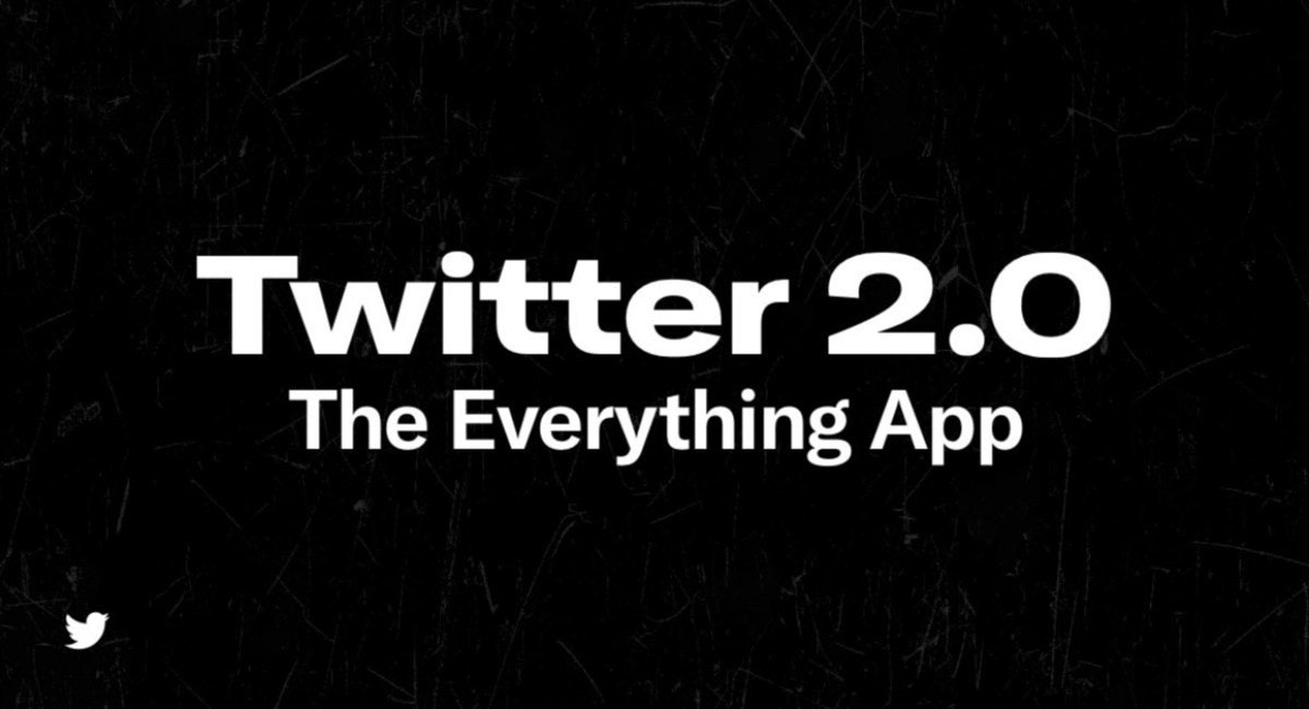 照片中提到了Twitter 2.0、The Everything App，包含了黑暗、黑暗、移動應用、未來、Kickstarter