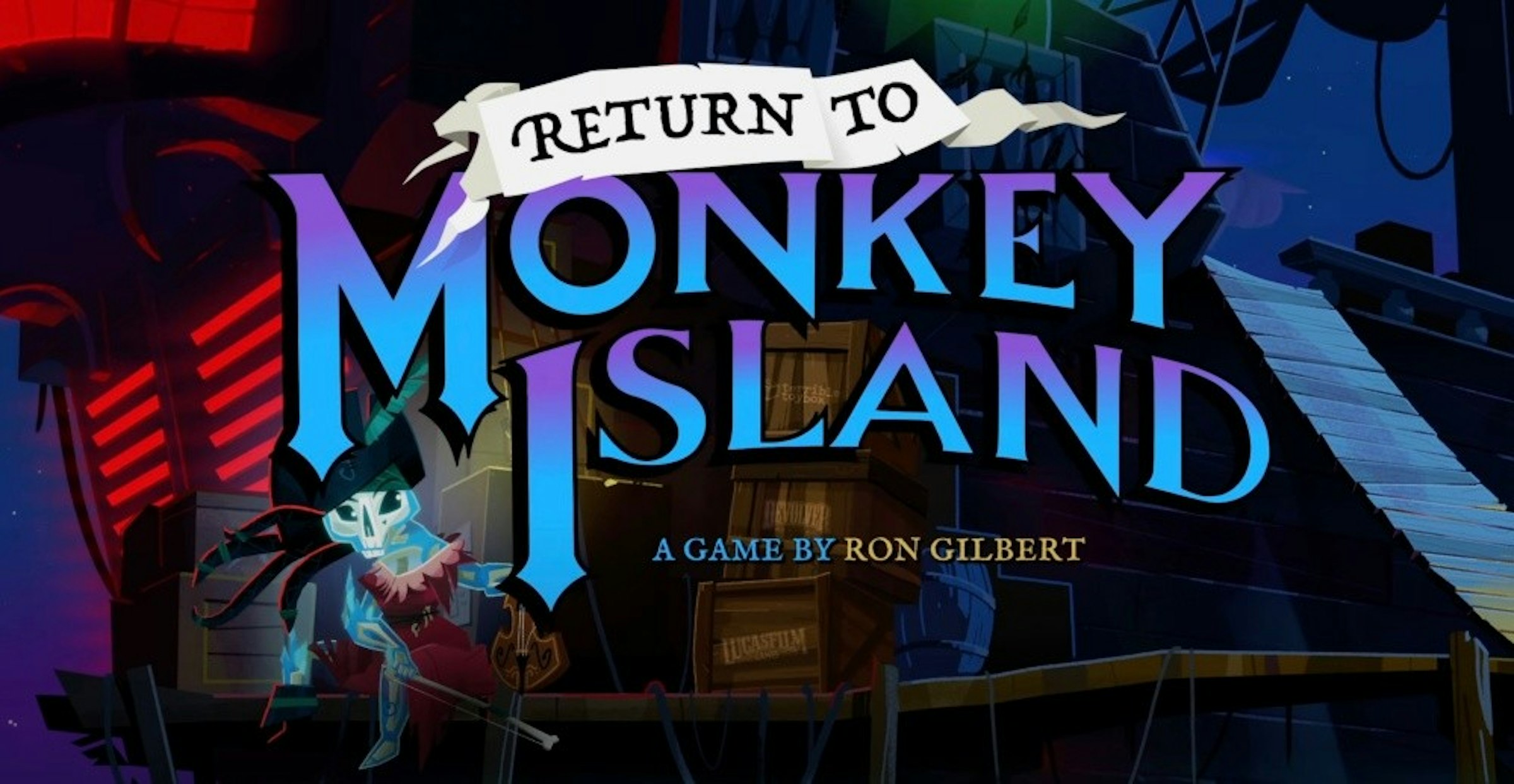 照片中提到了RETURN To、MONKEY、SLAND，跟門羅學院有關，包含了猴島 3、猴島的詛咒、猴島的秘密、冒險遊戲、盧卡薩斯