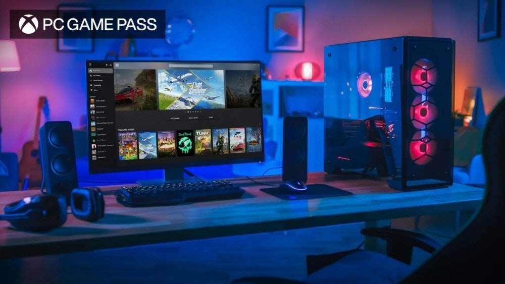 照片中提到了PC GAME PASS、Wals、Similator，跟的Xbox有關，包含了最好的電腦配件、遊戲機、個人電腦、電腦機箱、電腦顯示器