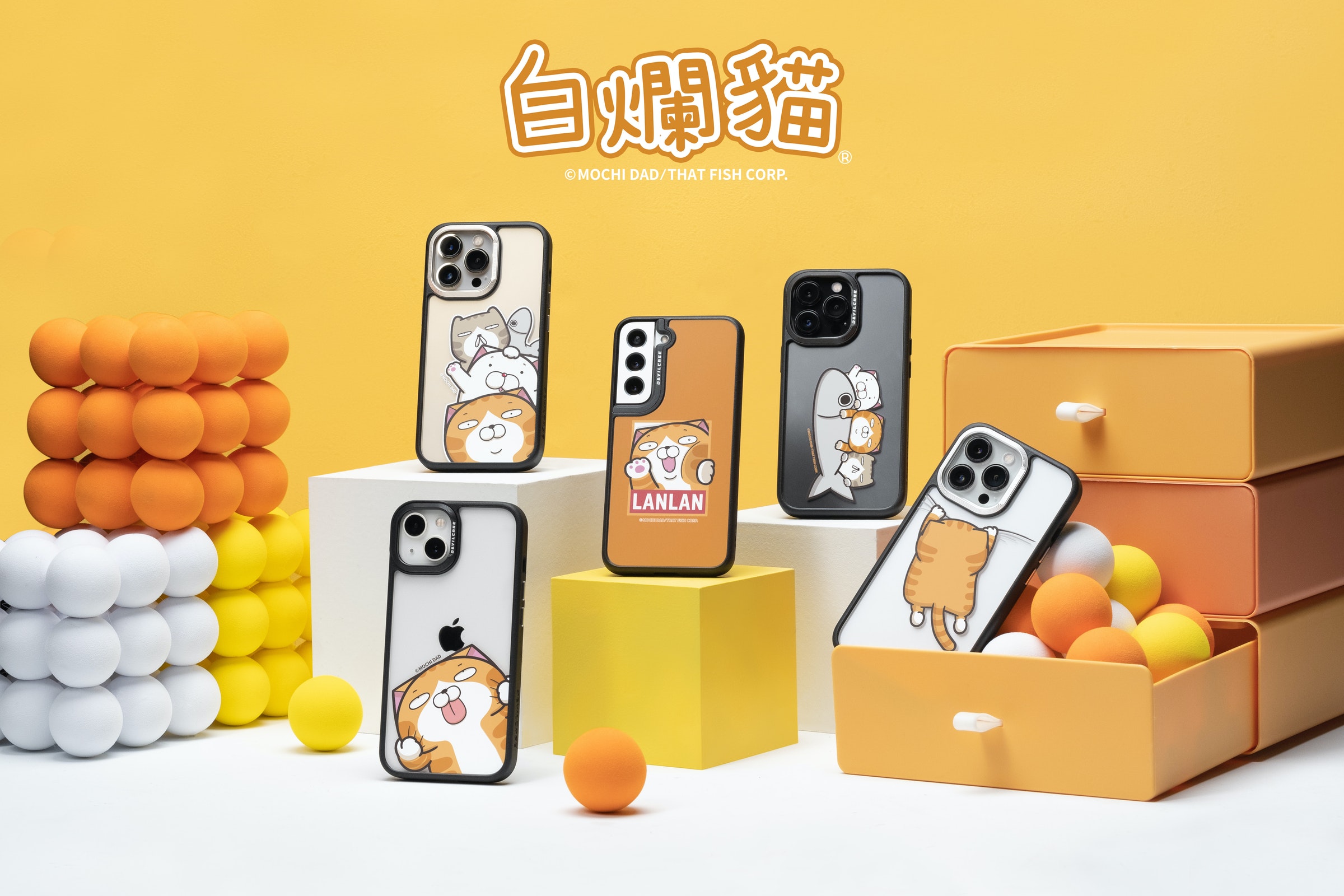 照片中提到了MOCHI DAD、OMOCHI DAD、ASUS INDO，包含了橙子、白爛貓、產品設計、產品、貼圖