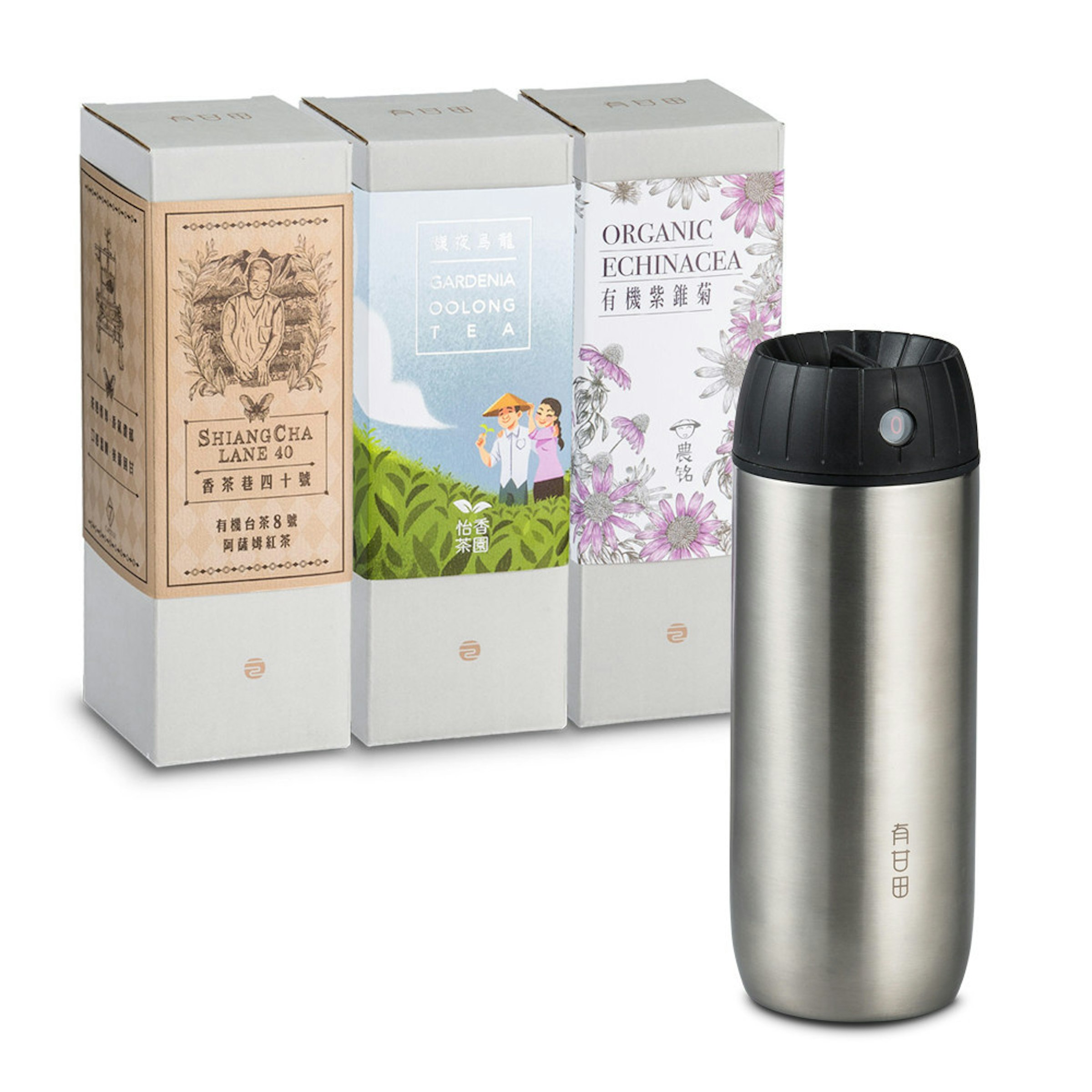 是結合有機茶包以及具備計時機能的保溫瓶，讓你用最懶人最無腦的方式泡出最佳口感的好茶，「有甘田計時泡茶隨行杯」動手試玩試喝這篇文章的第1圖